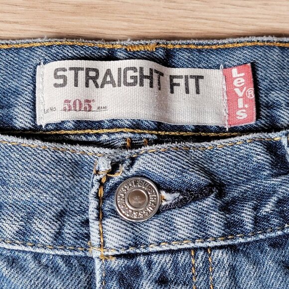 Levis 505 Straight Jeans 36 x 29.5 Mens Denim Light Blue Whiskering Blue 36 x 30 - Picture 9 of 16